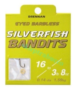 Haczyki Drennan Silverfish Bandits z przyponem + włos + gumka